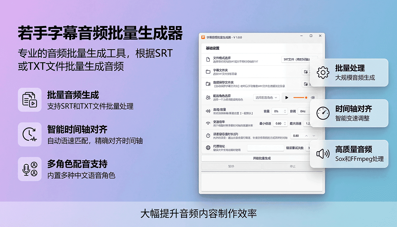 若手字幕音频批量生成器软件界面